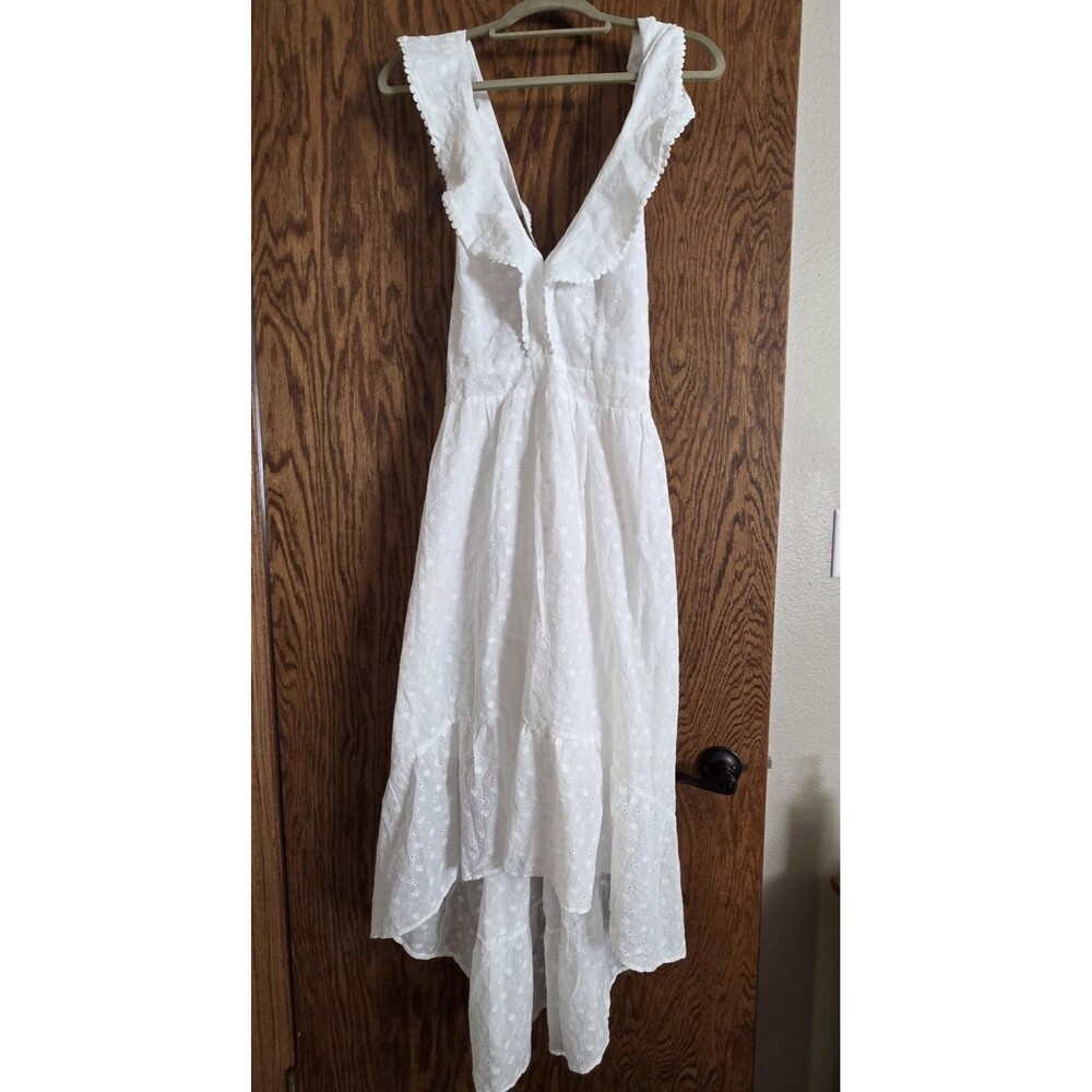 NWT Molly Bracken Dress Size XL White Eyelet Hi- Low Cotton Sleeveless Ruffle
